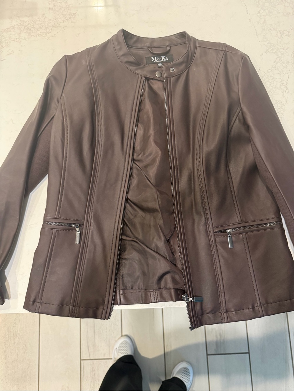 Alo-Ki Women's Dark Brown Leather Zip Jacket